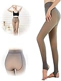 Fake Translucent Nude Tights Fleece, Winter Warm Perfect Slimming Translucent Socks Lined Tights Elastic Bottoming Pants (Brown-B,90g)