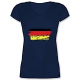 Fussball WM 2022 Fanartikel - Deutschland Vintage - XS - Dunkelblau - Handball wm 2019 Deutschland Damen Shirt - XO1525 - Damen T-Shirt mit V