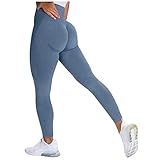Zewuai Leggings Damen Stretch Yogahose High Waist Nahtlose Leggings Yoga Hose, Butt Lifting Fitness Laufsport Sport Trainingshose (Blau, XL)