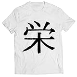 lepni.me Männer T-Shirt Kanji-Symbol Japanisches Wort für Ruhm und Wohlstand Kalligrafie-Charakter (4XL Weiß Mehrfarben)