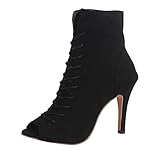 Geilisungren Damen Schnürstiefel Mit Absatz Damen Stiefeletten High Heel Sexy Pumps Combat Boots mit Blockabsatz Leder Spitze Winter Herbst Ankle Boots Vintage Kurzschaft Stiefel Plateau O