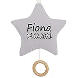 Spieluhr Stern grau Geschenk mit Namen und Geburtsdatum p