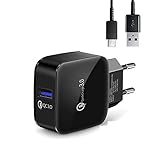 18W Schnellladegerät inklusive 1 Meter USB-C Kabel - Samsung/HTC/Huawei/Oppo/Xiaomi (Schwarz)