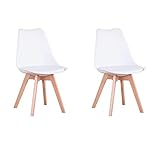BenyLed 2er Set Esszimmerstühle mit Massivholz Buche Bein, Skandinavischer Küchenstuhl Gepolsterter Stuhl Küchenstuhl Holz, Weiß