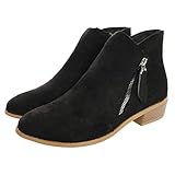 Damen-Stiefeletten mit Reißverschluss, dicker Absatz, niedriger Blockabsatz, bequem, Herbst, Winter, Schwarz , 39.5 EU