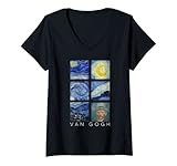 Damen Van Gogh Malcollage Sternennacht mit Selbstporträt T-Shirt mit V