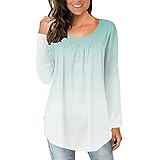 BlancsserD Oberteile für Damen, lässig, langärmelig, V-Ausschnitt, Knopfleiste, Rüschen, lockere Tunika, Tops, Henley-T-Shirts, 2-Lichtblau, Larg