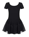 Untlet Ballettkleid Mädchen Kinder Kurarm Ballettanzug Ballett Trikot Kurzarm Body mit Chiffon Wickelrock Kinder Ballettkleidung Tanzkleid Tanzbody,Schwarz,160