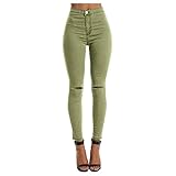 Jeans Leggings für Frauen Skinny Stretchy Mid-Rise Denim Leggings mit Taschen Klassisch Slim Fit Ripped Jeans, grün, XL