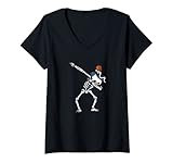 Damen Skelett Pirat Halloween - Dabbing Skelett mit Piratenhut T-Shirt mit V