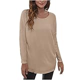 Bluse Damen T-Shirt Langarm Baumwolle Einfarbig Pullover Locker Lässig Longshirt Damen Oversize Sweatshirt Herbst-Winter Casual Rundhals Langarmshirt Weich Bequeme Basic Shirt Blusen Tops Ob