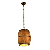 LINCCW Industrie Pendelleuchte Einflammig Vintage Weinfass Hängelampe Höhenverstellbar Antik Holz Hängeleuchte Innen Dekoration Restaurant Speisesaal Esstisch Kücheninsel Bar Beleuchtung Ø25cm E27