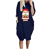 Oversize Shirt Damen Weihnachtsdruck Langarm T Shirt Kleid Lose Oberteile Midi Freizeitkleider mit T