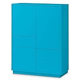 AILEENSTORE Highboard-Kommode Eyecatcher - Sideboard Anrichte mit Push-To-Open System, 3 Schubkästen und 3 Türen - Wohnzimmer-Möbel - Farbe: türkis-b