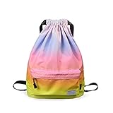 LIYGHFRTIO Turnbeutel Damen Herren Beutel für Mädchen Jungen, wasserdichte Polyester Kordelzugbeutel Klapprucksack Sportbeutel mit Reißverschlusstasche Sport Schule(Color:A4)