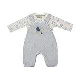 Baby Jungen Latzhose Outfit Set mit Langarm Top T-Shirt Elefanten Blau meliert 3-6 M
