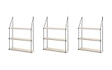 LIFA LIVING 3er Pack Vintage Wandregal 3 Etagen aus Holz und Metall, 3X dekorative Schweberegale für Küche, Wohnzimmer, Schlafzimmer, 65 x 17 x 84