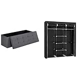 SONGMICS Sitzbank mit Stauraum, Sitztruhe, Aufbewahrungsbox, faltbar, max. statische Belastbarkeit 300 kg, 120 L, LSF77K & Kleiderschrank, Faltschrank, Stoffschrank, 175 x 150 x 45 cm, schwarz RYG12B