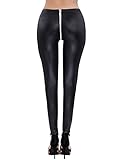 iEFiEL Wetlook Leggings Leggins schwarz Lederoptik Damen Pants Hose lang 2 Wege Reißverschluss Party Clubwear Schwarz XXL