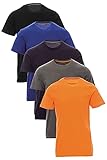 Mivaro Herren T-Shirt Set 5er Pack Basic Shirt Kurzarm atmungsaktiv, Größe:5XL, Farbe:5er Pack Schwarz/Blau/Dunkelblau/Anthrazit/Orang