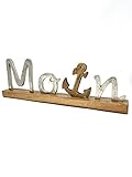 GILDE Schriftzug Moin auf Holzbase Schriftzug aus Aluminium, Sockel + Anker aus Mangoholz Länge 43,0 cm Breite 5,0 cm Höhe 14,0 cm 48811