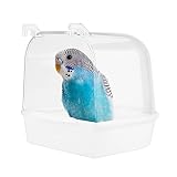Jodsen Vogel Badewanne,hängende Badewanne Vogelkäfigzubehör mit Haken,Wasserdusche Transparente Box Futterautomaten Halter für kleine Vögel,Kanarienvögel,Wellensittiche,Papagei 13 * 14 * 13cm (Weiß)