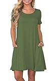 Bequemer Laden Damen Casual Sommer T Shirt Kleid Kurzarm Swing Kleider mit Taschen, M, Grü