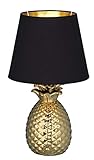 Reality Leuchten Pineapple R50421079 Tischleuchte, Keramik, Stoffschirm Schwarz / Gold, Höhe 35