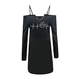 GOKOMO Sling Kleid Damen Sommerkleid Frühlingskleid Langarm Elegant Liebes Drucken Kleid Valentinstag Minikleid Sexy Festtagskleid Schlank Für Damen Party Hochzeit Verein(XXL,Schwarz-1)