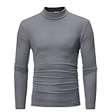 Langarm-T-Shirt, Herren, einfarbig, Rollkragen, vielseitiges Top, dunkelgrau, M