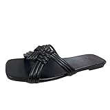 Baiomawzh Sandalen Damen Sommer Lederriemen feste Sandalen Mode Kreuz gewebte Farbe flache lässige Damen Damen S