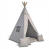 Best For Kids Spielzelt Tipi Zelt Indianer Wigwam für Kinder mit Zubehör (Wald Tierchen grau)