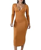 OADOBKICE Langes Kleid Damen Schwarz Damen Kleid V Ausschnitt Kleid Damen Schönheit Herbst Damen Kleid Plus Größe Herbst Frauen Kleid Knielanges Kleid Damen Kleid Damen Elegant Kleid Gelb XXL