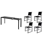 Chicreat Ausziehtisch, Aluminium, 127-165 x 57 x 71,5 cm - Schwarz & Gartenstühle Esszimmerstühle, 4er-Set, Silber/Schwarz, Aluminium/Textilbezug