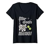 Damen Katze auf Samtpfötchen mit witzigem Spruch 'Mir doch MIAU!' T-Shirt mit V