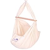 SCHMUSEWOLKE Federwiege Babyhängematte Babywiege Reisebett | BIO-Baumwolle mit Schafwollmatratze | Ab 5 Monaten bis 3 Jahre | bis 18 kg | 3 Sets Deckenbefestigung