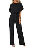 Happy Sailed Damen Langarm O-Ausschnitt Elegant Lang Jumpsuit Overall Hosenanzug Playsuit Romper S-XL, schwarz, Large (EU44-EU46)