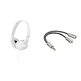 Sony MDR-ZX110/WC(AE) Faltbarer Bügelkopfhörer, weiß & Hama Kopfhörer-Adapter AluLine (3,5 mm Klinkenstecker - 2 x 3,5 mm Klinkenkupplung) Stereo, 15 cm, Silb