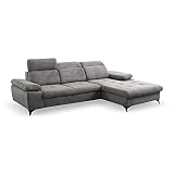 mokebo® Ecksofa aus Luxus-Chenillestoff 'Die Heimische' mit Schlaffunktion, Schlafcouch, 3-Sitzer Sofa mit Recamiere, Made in Europe | Luxus Chenillestoff in Grau | O