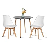 H.J WeDoo Esstisch mit 2 Eiche Stühle Essgrupp Holztisch und Weiß Skandinavisches Esszimmerstühle Esstisch Set für Esszimmer Kü