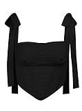 Avanova Damen Sexy Bustier Crop Top Strappy Tie Up Schulter Ärmellos Asymmetrisch Clubwear, schwarz, X-Groß