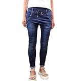 Jewelly Damen Aladin Jogger | Lange Jeans Hose aus weichem Sweat Denim| Schlupfhose aus Jogg Stoff | Haremshose mit tiefem Schritt (Dark Denim, XL)