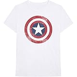 Marvel Comics T-Shirt Captain America Distressed Shield Offizielles Herren Schwarz Gr. M, weiß