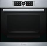 Bosch HBG632TS1 Serie 8 Einbau-Backofen, 60 x 60 cm, Made in Germany, 4D Heißluft Backen auf 4 Ebenen, TFT-Touchdisplay, Schnellaufheizung, SoftClose, SoftOpen, Kindersicherung