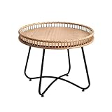 Yyqx Beistelltisch Rattan Runde Kleiner Couchtisch, kleine Wohnung Minimalistisches Wohnzimmer Sofa-Beistelltisch, Schmiedeeisenbein Homestay-Stil Couchtisch (Color : 60cm Coffee Table)