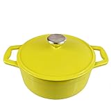 Emaillierter Gusseisen-Suppenauflauf Handgemachte Bonbonfarbe Antihaft-Eintopf-Kochgeschirr für Gasfeuerherd Induktion, Gelb, 21x8,5 cm (8x3 Zoll) nü