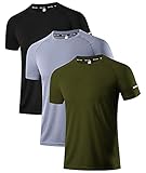 Holure Herren 3er Pack Sports Atmungsaktiv Schnelltrocknend Kurzarm T-Shirts Schwarz/Grau/Grün L