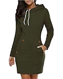 VONDA Damen Hoodie Kleid Elegant Oversized Pullover Winter Langarm Sweatshirts Kapuzenpullover Tops Mini Kleid A-Armeegrün L