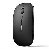 INPHIC Bluetooth Maus, Slim Wiederaufladbare Maus Kabellos, Portable Silent Funkmaus Bluetooth Computer Mouse für Laptop PC Mac, iPadOS, 800/1200/1600 DPI, schw