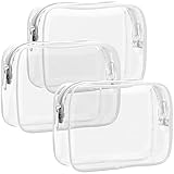 TSA genehmigte Kulturtasche – F-Color 3 Pack transparente Kulturbeutel – klare Make-up-Kosmetiktaschen für Damen und Herren, Quart-Größe Reisetasche, Handgepäck-Flugzeug-Tasche, weiß